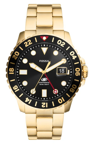 Fossil Blue Gmt Watch, 46mm In Black/gold