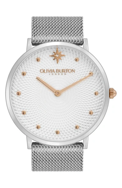 Olivia Burton Women's Celestial Ultra Slim Silver-tone Stainless Steel Bracelet Watch 40mm In White/silver