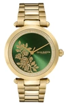 Olivia Burton Women's Signature Floral Ion Plated Gold-tone Steel Bracelet Watch 34mm In Green/gold