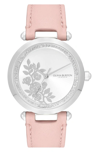 Olivia Burton Women's Signature Floral Pink Leather Strap Watch 34mm In Silver/pink