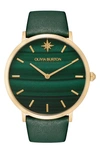 Olivia Burton Women's Celestial Ultra Slim Green Leather Strap Watch 40mm