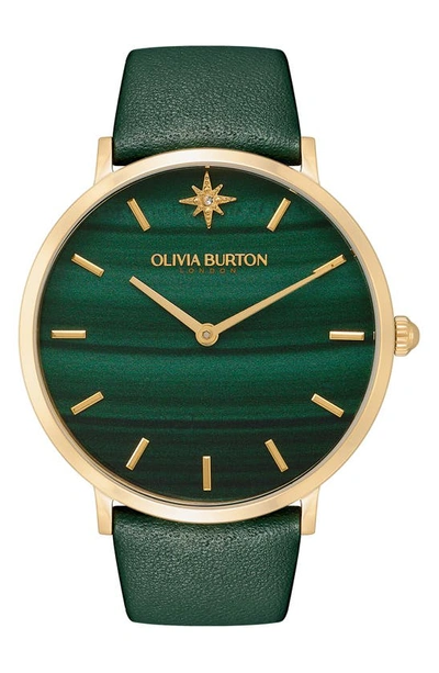 Olivia Burton Women's Celestial Ultra Slim Green Leather Strap Watch 40mm