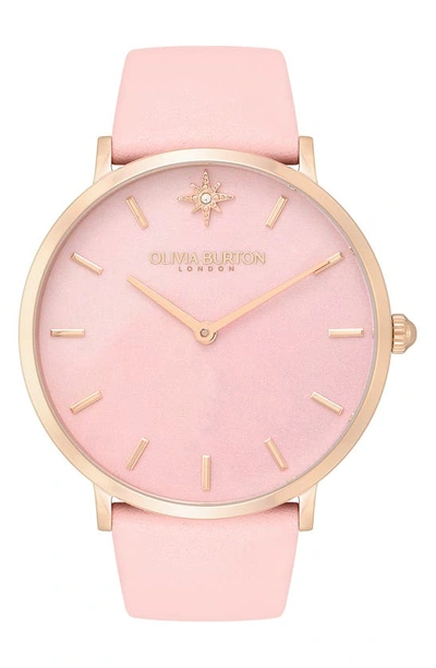 Olivia Burton Women's Celestial Ultra Slim Pink Leather Strap Watch 40mm In Rose