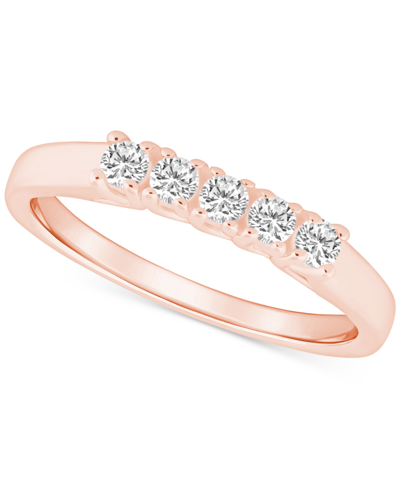 Macy's Diamond Five Stone Wedding Band (1/4 Ct. T.w.) In 14k Gold In Rose Gold