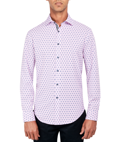 Society Of Threads Men's Regular-fit Non-iron Performance Stretch Star Geo-print Button-down Shirt In Purple
