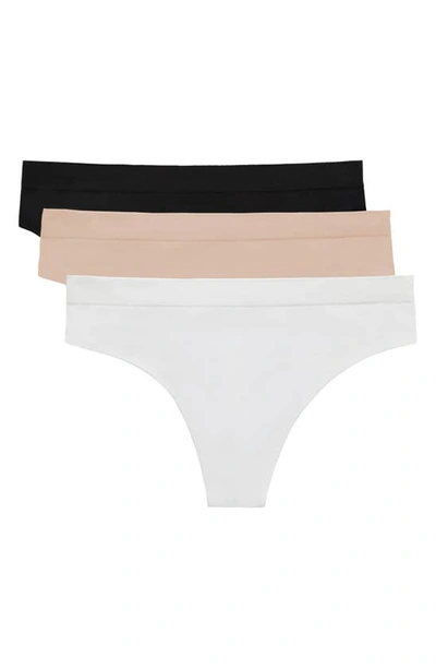 On Gossamer Women's Cabana Cotton Seamless Thong Underwear 3-pack G2283p3 In Blkwhtchp