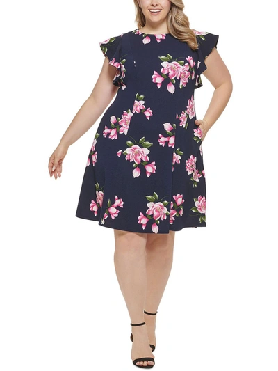 Jessica Howard Plus Womens Knit Floral Fit & Flare Dress In Multi