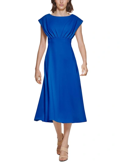 Calvin Klein Womens Knit Cap Sleeves Midi Dress In Blue