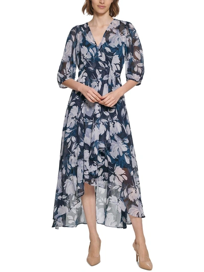 Calvin Klein Womens Floral High Low Midi Dress In Blue