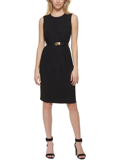 Calvin Klein Womens Pleated Knee Length Sheath Dress In Black