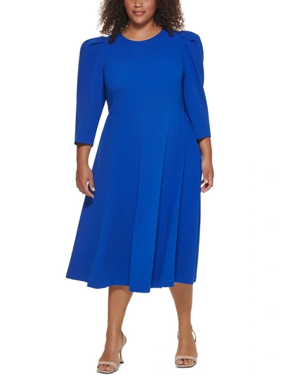 Calvin Klein Plus Womens Pleated Calf Midi Dress In Multi