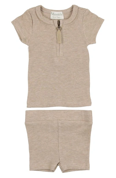Maniere Babies' Rib Cotton Knit T-shirt & Shorts Set In Sand