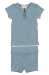 Maniere Babies' Rib Cotton Knit T-shirt & Shorts Set In Blue