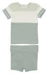 Maniere Babies' Rugby Stripe Cotton Knit T-shirt & Shorts Set In Mint