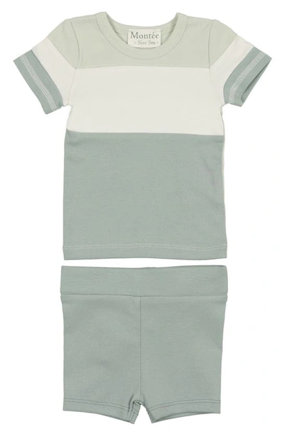 Maniere Babies' Rugby Stripe Cotton Knit T-shirt & Shorts Set In Mint