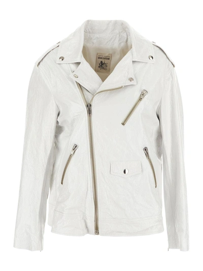 Semicouture Real Crackle Leather Studded Jacket In White