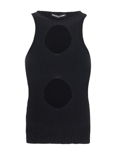 Andreädamo Ribbed Knit Tank Top With Cut-out In Black