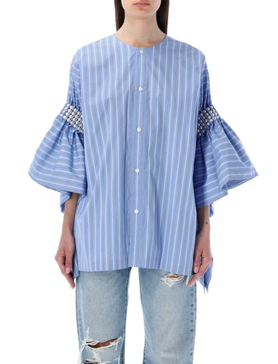 Junya Watanabe Pearl-embellished Cape Shirt In Blue