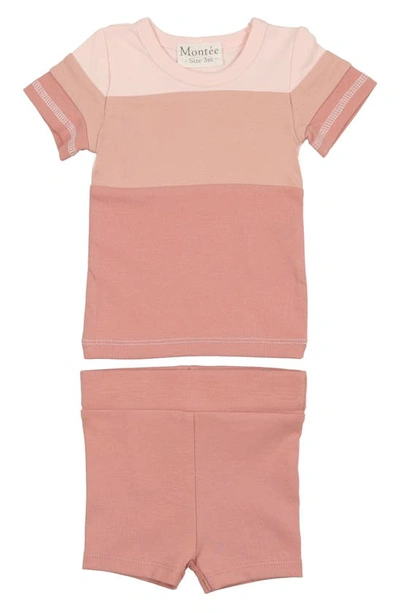 Maniere Babies' Rugby Stripe Cotton Knit T-shirt & Shorts Set In Mauve