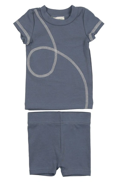 Maniere Babies' Spiral Stitch Cotton Knit T-shirt & Shorts Set In Blue