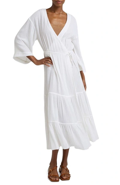 Cinq À Sept Torey Long Sleeve Midi Wrap Dress In White