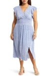 Chelsea28 Flutter Plissé Midi Dress In Blue Butterfly Blooms