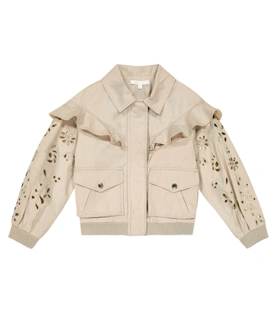Chloé Kids' Girls Beige Embroidered Gabardine Jacket