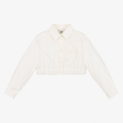 Fendi Kids' Girls Ivory Cropped Cotton Logo Shirt