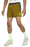 Nike Men's Trail Second Sunrise Dri-fit 5" Brief-lined Running Shorts In Olive Flak/gridiron/bright Mandarin
