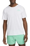 Nike Men's Trail Solar Chase Dri-fit Short-sleeve Running Top In White/spring Green