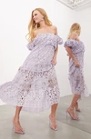 Asos Design Edition Broderie Anglaise Off The Shoulder Tiered Dress In Lilac