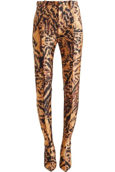 Balenciaga Pantashoe Leopard-print Spandex Skinny Pants In Brown