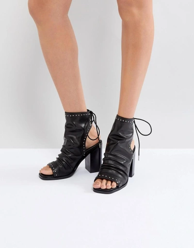 Sol Sana Voyager Black Leather Heeled Open Toe Boots