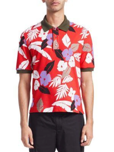 Msgm Palm Print Polo In Red