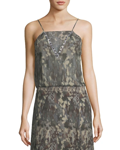 Haute Hippie No Regrets Abstract Camo-print Silk Cami In Mughsot Camo