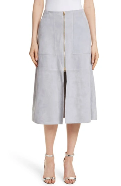 Diane Von Furstenberg Patch Pocket Suede Midi Skirt In Smoke