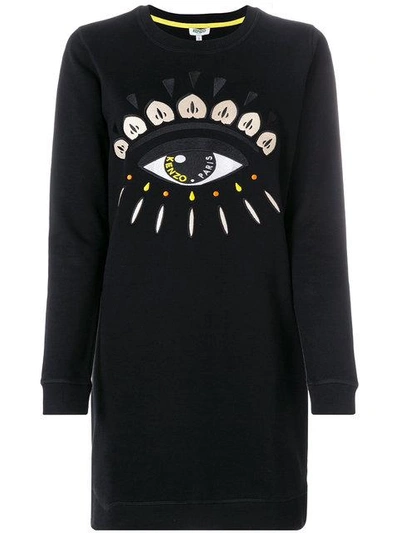 Kenzo Eye Black Cotton Sweatshirt Dress