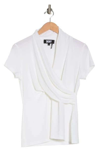 Dkny Cowl Neck Side Ruched Top In White