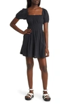 Bp. Shirred Puff Sleeve Prairie Dress In Black Jet
