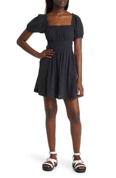 Bp. Shirred Puff Sleeve Prairie Dress In Black Jet
