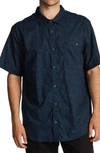 Billabong Sundays Mini Print Short Sleeve Cotton Button-up Shirt In Indigo