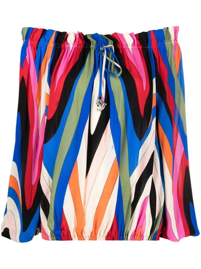 Pucci Printed Off-shoulder Shirt In Multicolour
