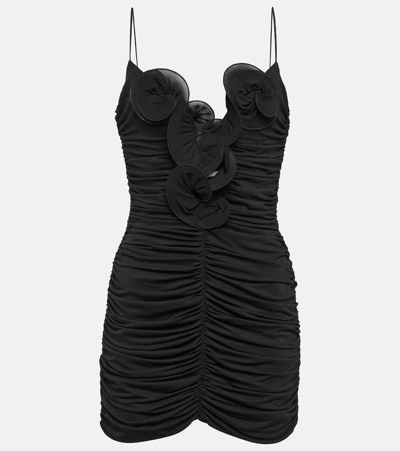 Magda Butrym Floral-appliqué Ruched Minidress In Black