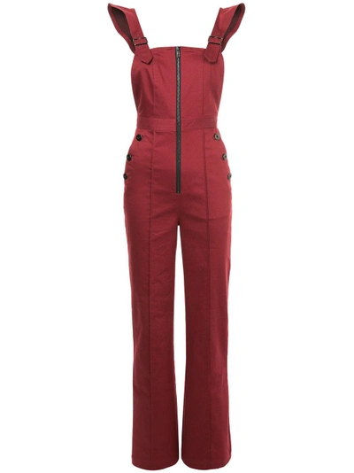 Self-portrait Zip Front Jumpsuit In Red