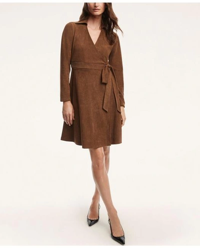 Brooks Brothers Faux Suede Herringbone Wrap Dress | Brown | Size Xs