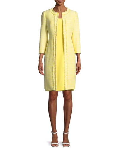 Albert Nipon Two-piece Tweed Coat & Crepe Dress Set In Lemon Cream