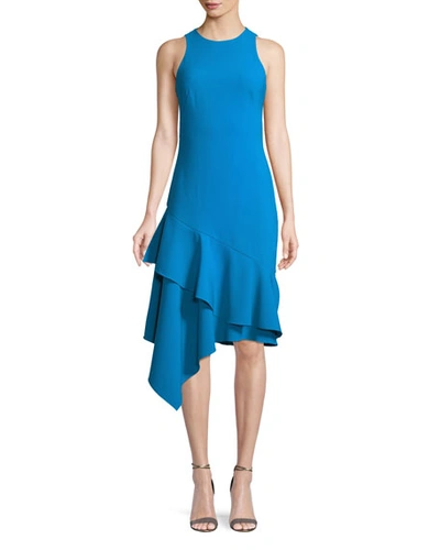 Theia Stretch Crepe Sleeveless Asymmetric Cocktail Dress In Blue