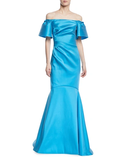 Theia Off-the-shoulder Metallic Super Stretch Trumpet Gown