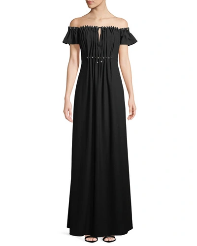 Zac Zac Posen Claudine Off-the-shoulder Keyhole Gown In Black