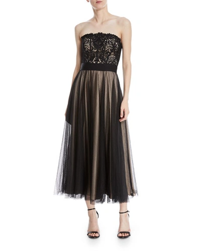 Catherine Deane Kayson Graphic Lace Strapless Midi Dress